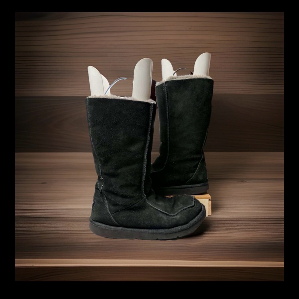 UGG Black Suede Tall Shearling-Lined Boots